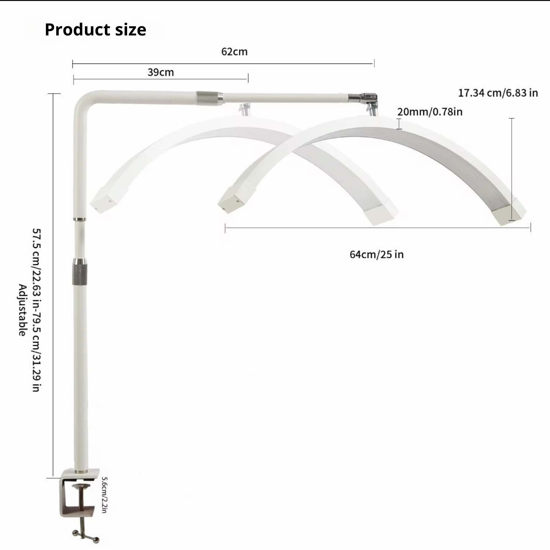 Half Moon Beauty Desk Nagellampe 25" – Klemmbefestigung, ausziehbar